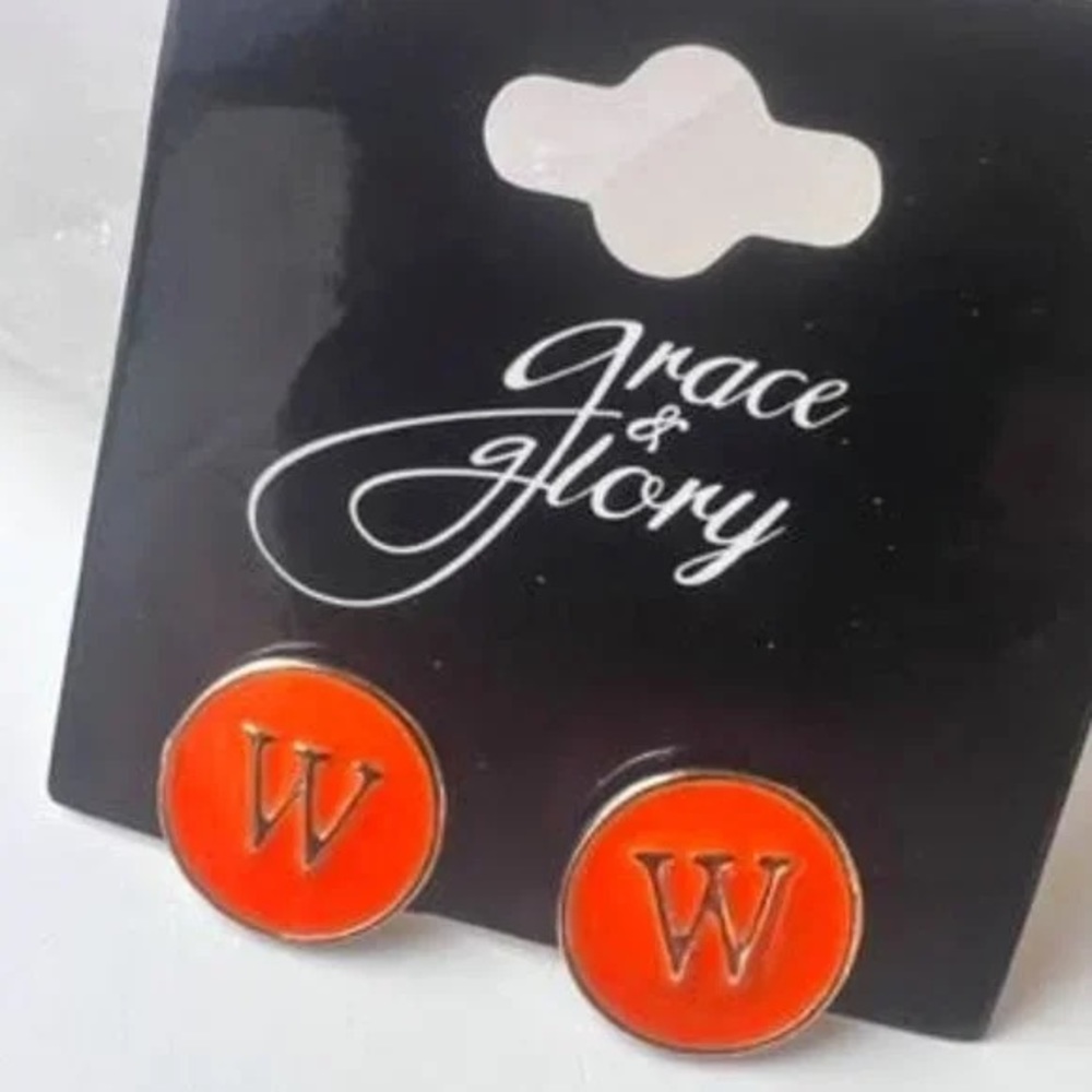 Orange Stud Earrings Letter W